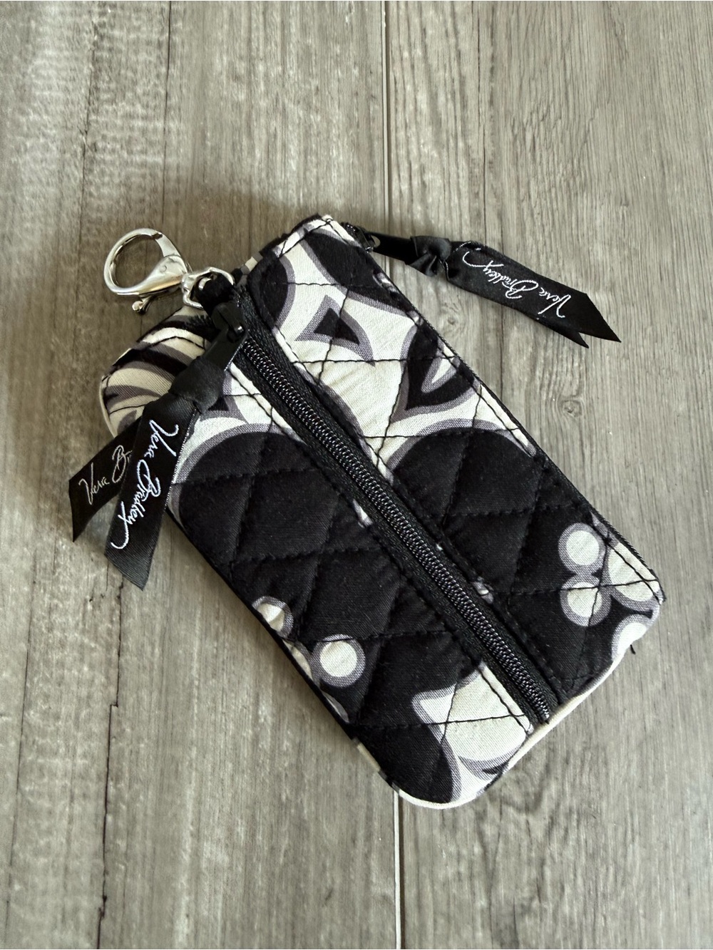 Vera Bradley Black & White Quilted Keychain Zip Pouch NWOT